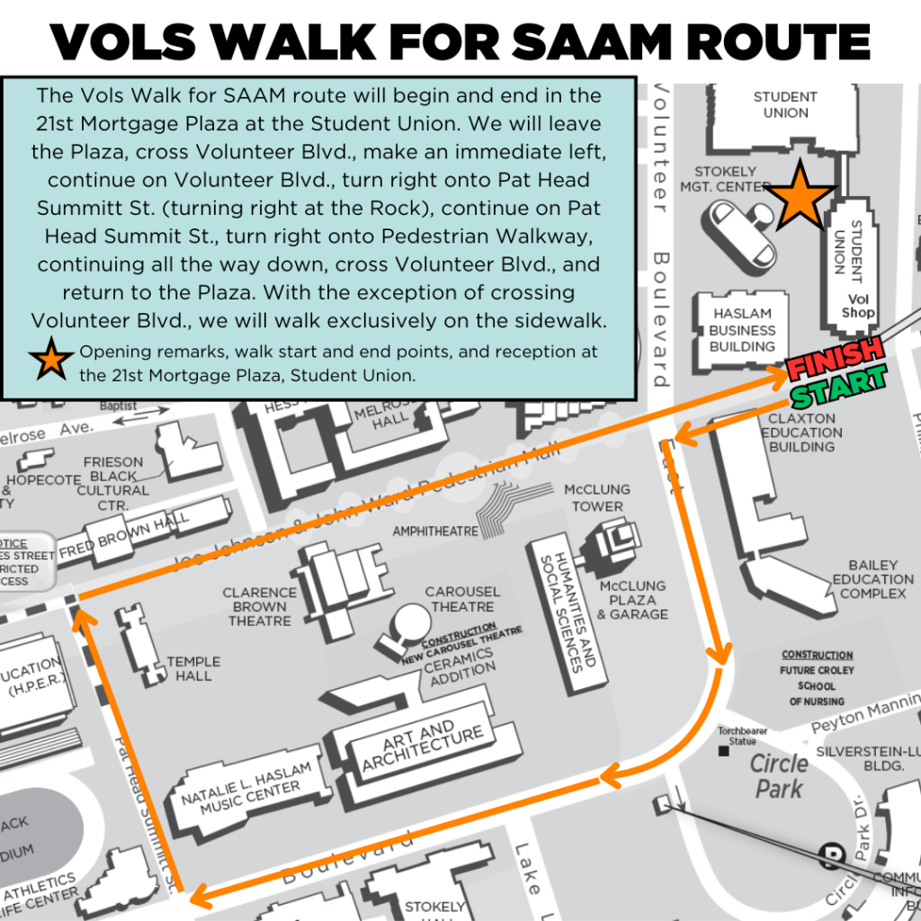 2024 VOLS WALK FOR SAAM ROUTE | Center for Health Education & Wellness